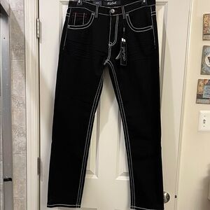 True Luck Stylish Black Jeans with Contrast Stitching